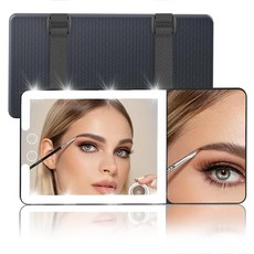 준야옥수안 자동차 선바이저 배니티 미러 6인치 20배 확대경 3가지 라이트 모드가 있는 충전식 메이크업 가능한 터치 LED 스크린 블랙, Black, (1pcs-Solar