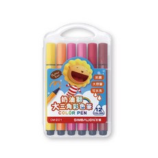 雄獅奶油獅大三角彩色筆 24色 可水洗 大容量 學齡前適用 CM-202, 1個, 彩色筆水洗-獅-CM201大三角-12C