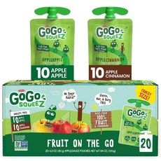GoGo squeeZ 레이스 과일 스낵 버라이어티 팩 사과 시나몬 90g (파우치 20개), 20개