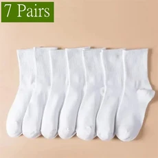 쿠쿠스토어 중간 길이 양말 여성 클래식 블랙 화이트 솔리드 컬러 유행 캐주얼 스포츠 흡수 통기성 1/7/10/, 15 7 Pair-2