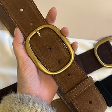 寬腰帶大衣腰封女 複古金扣二層牛皮磨砂絨面 皮帶 鞦鼕新款