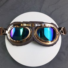 차뉴리 레트로 오토바이 고글 바이크 스쿠터 자전거 라이딩 방풍 방진 자외선차단 전동킥보드, 브라운 프레임 컬러 시트 평면 거울