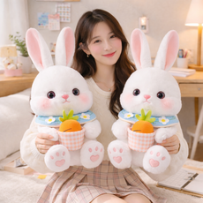 Clevoria 보송보송 귀여운 당근 토끼 봉제 인형 부드러운 촉감 대형 쿠션, 화이트