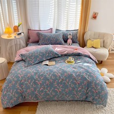 SKANDSALO 이불커버 순면 ins상큼 전원 꽃무늬 싱글 북유럽스타일의 심플 150x200x230더블, C20-영국스타일 여전히-블루