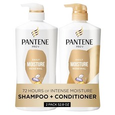 Pantene 샴푸 & 컨디셔너 세트 데일리 모이스처 리뉴얼 - 건조하고 염색된 모발 직모부터 곱슬머리를 위한 Pro-V 영양소 72시간 수분 공급 및 부드러움 총 1., Pantene 샴푸 & 컨디셔너 세트, 데일리 모이스처