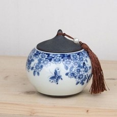 청화백자 투톤매화 말총뚜껑 차통 S seo6+6BUh