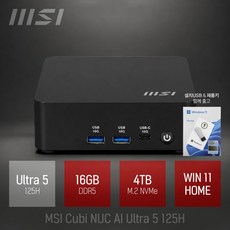 MSI Cubi NUC AI Ultra 5 125H / 업무용 사무용 인강용 비즈니스용 고성능 미니PC, 블랙, 4TB, 16GB, WIN11 Home