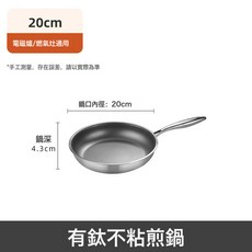 廠家直供有鈦平底鍋不粘鍋304不鏽鋼家用無油煙煎鍋支持跨境代發, 1個, 20cm鈦煎鍋:如圖所示, 1cm