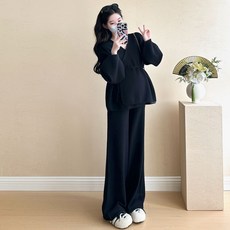 가을 겨울 임산부 상하복 임부복 벌룬소매 니트 + 와이드 팬츠 세트 패션 임부 상하세트 YSQ