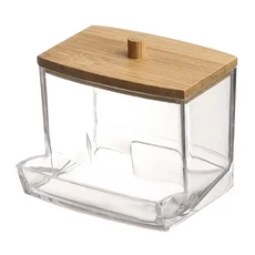 뚜껑이 있는 투명 면봉 보관 상자 1개 욕실 가정용 정리함, 02 Wooden cover style