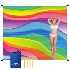 Campsuper 해변 담요 방수 모래 방지 오버사이즈 241.3 x 203.2cm(95 80인치) 코너 포켓이 있는 비치 매트 축제 피크닉 여행 및 야외 캠핑용 휴대용