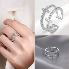 더블 크로스 십자가 오픈조절가능 반지 우정 커플링 없는 패션 주얼리 큐빅 손가락 은 방지