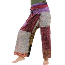 RaanPahMuang 태국 피셔맨 팬츠 남성/여성용 루즈핏 요가 해적 하렘 팬츠 100% 면 유니 기모노 패치 스톤 - 인도 스타일 X-Small-Small 119