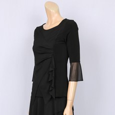 노브패리스 ALN3121 크로스 셔링 칠부 티셔츠 66에서100 스판 라운드 뱃살커버 뒷절개 사계절 라인 라틴 줌바 밸리 빅사이즈 큰옷 여자 댄스스포츠복, 블랙