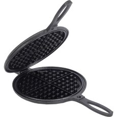 Lehmans 주철 와플 메이커 - 스토브탑 또는 그릴용 힌지 비전기 와플 아이언 2개 17.8cm(7인치) 원형 와플 제작 - 흘림 방지 이중 림 - 3.6kg(8파운드), Lehmans 주철 와플 메이커 - 스토브탑 또는 그릴
