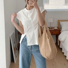 보리맘 핀턱 슬릿 캡소매 반팔 티셔츠 여리핏 코튼 블라우스 티 Y234