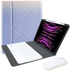 Powerway iPad Pro 11吋(四代三代/二代/一代)專用立控型藍牙鍵盤皮套組/保固一年, 彩藍色(白色鍵帽/白色滑鼠)