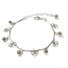 銀色LOVE心腳鍊 銀色心 銀色鈴鐺 銀色鍊 銀色直管 時尚百搭 甜美可愛, 1個