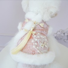 寵物秋冬唐裝旗袍裙 中式盤扣流蘇設計, 粉白,M卡碼往大拍）, 1個