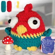 코바늘키트 뜨개실 코바늘재료 부케 키링인형 여름모자 손뜨개질 회사단체선물 블루 코바늘뜨기키트 깃털실 모헤어, 레드, 1개