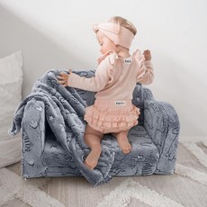 夜光絨布兒童沙發，可摺疊寶寶閱讀沙發椅, 灰色,56*41*29