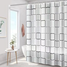 浴室浴簾 PEVA灰方格 防水防霉 加厚隔斷簾, 1個, 大方格, 單簾 80寬-180高+送環