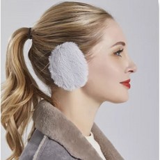 예삐스토어 분리형 귀마개 페이크 퍼 끈없는 귀마개 똑딱이 토끼털 딱풀이, 1개, 그레이