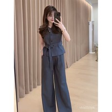 小香風套裝 休閒套裝女 灰色馬甲闊腿褲套裝 幹練氣質輕奢高級感 韓國女生套裝