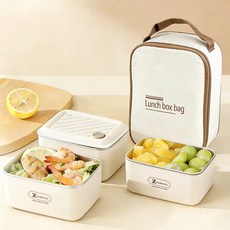 스텐 도시락 세트 직장인 도시락 캠핑 도시락, 1세트, 베이지 3단1800ML 1세트, 베이지 3단1800ML