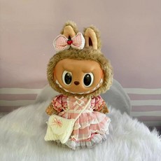 라부부 팝아트 인형옷 labubu 아기 옷 대형 인형 액세서리 헤어악세사리 공주 스커트 바지 드레스, 38cm 피복을 착용 가능, 6 체크무늬 스커트 화이트 크로스 백 세트