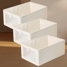 디모어 패브릭 폴딩 수납 다용도 통풍 옷 정리함, 3개, 크림화이트