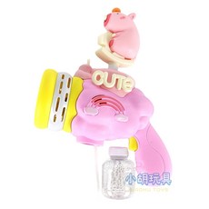 小胡玩具 水豚多孔泡泡槍 卡皮巴拉電動泡泡槍 吹泡泡, 粉紅-附電池(國際牌), 1個