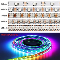 프린 1 5Meters WS2812B Led 스트립 빛 RGB 개별적으로 주소 지정이 가능한 검정/흰색 PCB IP30/65 IP67 파티 룸 장식용 라이트, White PCB, 1m 144 IP30