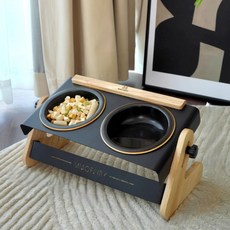 MIAOFAIRY可調式寵物餐桌 陶瓷雙碗斜面，寵物餵食好幫手，減輕頸椎壓力, 經典可調式碗架＋兩個黑色陶瓷碗, 1個