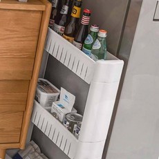 주방 틈새선반 냉장고옆 수납장 미니 이동식 바퀴 좁은공간, 홍스토어 3단
