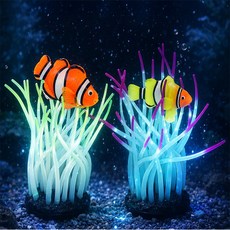 Mstory 어항꾸미기용 야광장식 인조수초 수족관꾸미기, 오렌지그린
