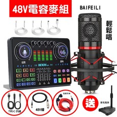 48v專業電容麥克風組 DJ20直播聲卡 超越美音秀秀V20音效卡 直播麥克風P600 車用KTV 森然, 1個, 套組聲卡+bm800電容麥,蘋果安卓TYPE-C OTG線