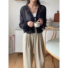 【Fee現貨7色】雪紡縮袖綁帶外罩 雪紡上衣 外罩衫 透膚上衣 小外套 綁帶上衣 女上衣 防曬罩衫 薄長袖 夏天穿搭, 現貨-黑色F