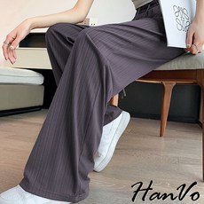 HanVo 冰絲涼感垂感寬褲 顯腿長俐落有型鬆緊腰藏肉顯瘦女生長褲