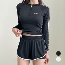 메이리앤 여성 래쉬가드 세트 수영복 셔링 투피스, 블랙