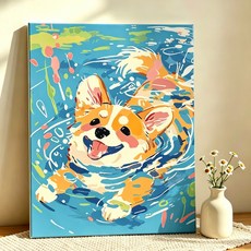 DIY그림그리기 명화그리기 캔버스 유화그리기세트 40 x 50cm, 1개, 015 물놀이 코기