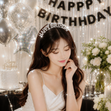 이디존 생일파티 해피버스데이 헤어밴드 머리띠, 실버, 1개