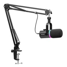 FEELWORLD PM1 XLR USB 다이내믹 마이크 붐 암 선물 - 팟캐스트 녹음 PC 컴퓨터 게임 라이브 스트리밍 보컬 보이스 오버 스튜디오 메탈 RGB 라이트 음소거, 검정, 1개