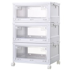 가정용 접이식 다규격 양문 수납함 캠핑 수납함 접이식 수납함 차량용 다용도 수납함, 45L흰색투명3개+바퀴, 하나, 1개