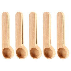5 pcs 나무 커피 스쿠프와 가방 클립 측정 스푼 2-in-1 가방 실러 콩 에스프레소 커피 차 측정 스푼, 나무 색