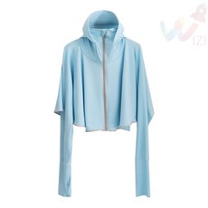 신선IZI 여름자켓 크롭 후드 집업 블루