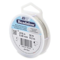 Beadalon 49가닥 스테인리스 스틸 비즈 스트링 와이어 0.015인치 / 0.38mm 새틴 골드 30피트 / 9.2m(30피트) 스테인리스 스틸, 0.018 인치 / 0.46 mm, 30 ft / 9., 실버 색상