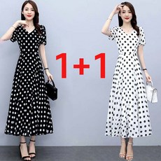 중년 여성 여름 도트 패턴 반팔 롱 원피스 엄마룩 캐주얼 데일리룩 휴양지 시원한 부드러운 원피스 날씬해 보이는 치마