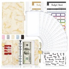 Liha 27件套預算活頁夾 現金計劃活頁夾 拉鍊信封 活頁收納盒 筆記本收納 理財好幫手, 黃色, 1個