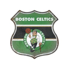 Rico Industries NBA Basketball 골든 스테이트 워리어 러스틱 29.2cm(11.5인치) 홈 데코 메탈 루트 사인, Boston Celtics